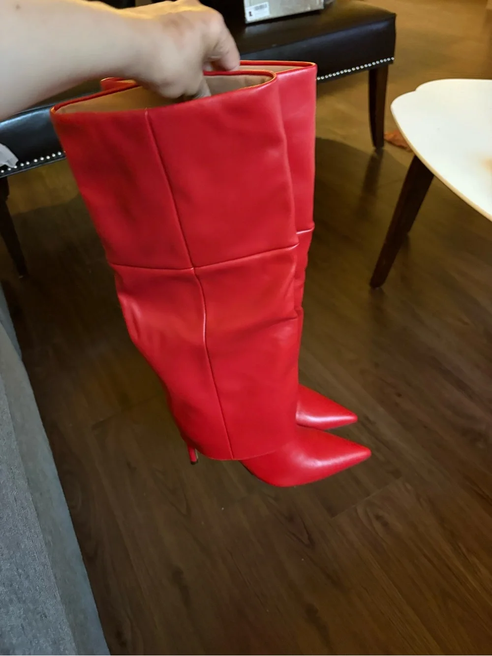 VOMIRA Womens Knee High Boots Stiletto Pointed Toe High Heels Fold Over
